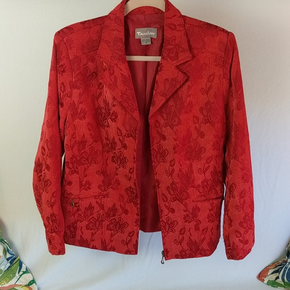 Tanjay red floral Blazer size 14 - Picture 1 of 8